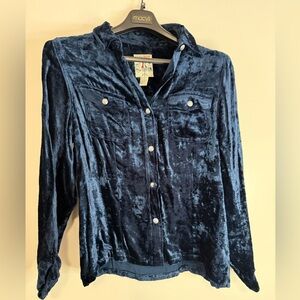 Studio Wear NWT Dark Blue Velvet Button-Up Shirt In size Large
